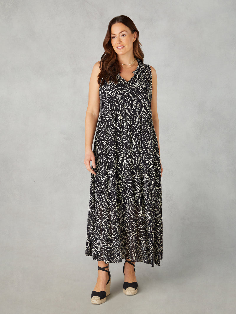 Petite Mono Spot Print Ruffle Maxi Dress
