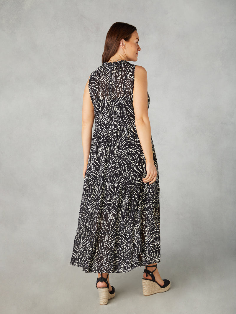 Petite Mono Spot Print Ruffle Maxi Dress