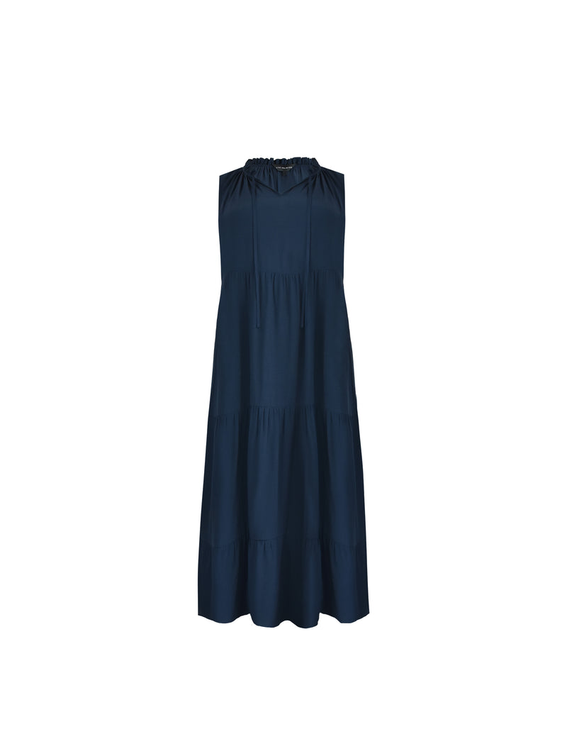 Navy Ruffle Midaxi Dress