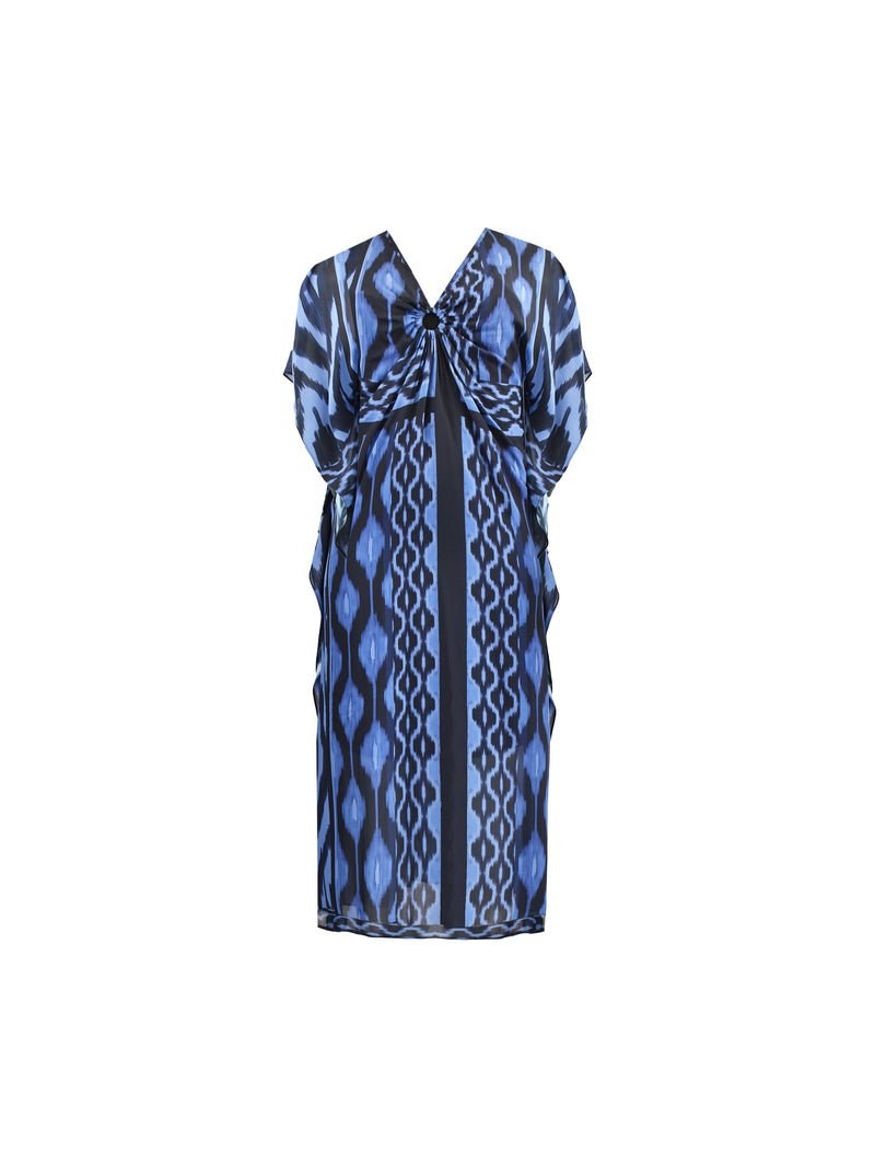Petite Navy Ikat Print Maxi Kaftan