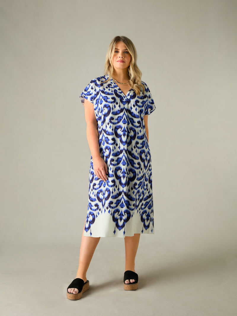 Blue Aztec Print Relaxed Midi Dress