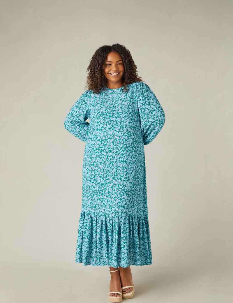Multi Ditsy Print Tiered Midaxi Dress