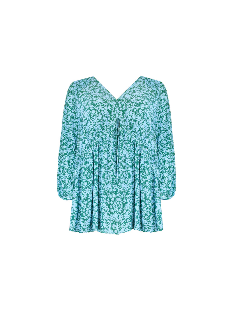 Multi Ditsy Print Tie Neck Blouse