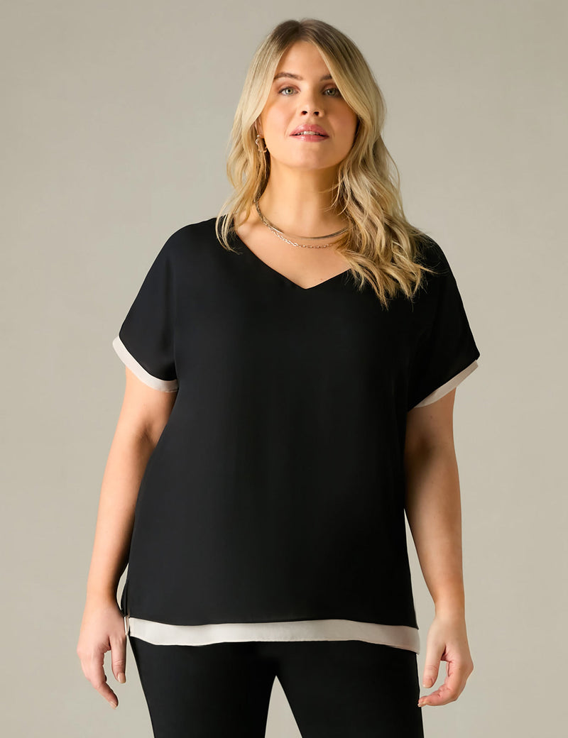 Black & Stone Layered Grown On Sleeve Top