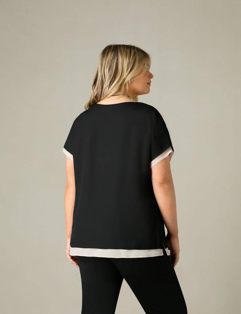 Black & Stone Layered Grown On Sleeve Top