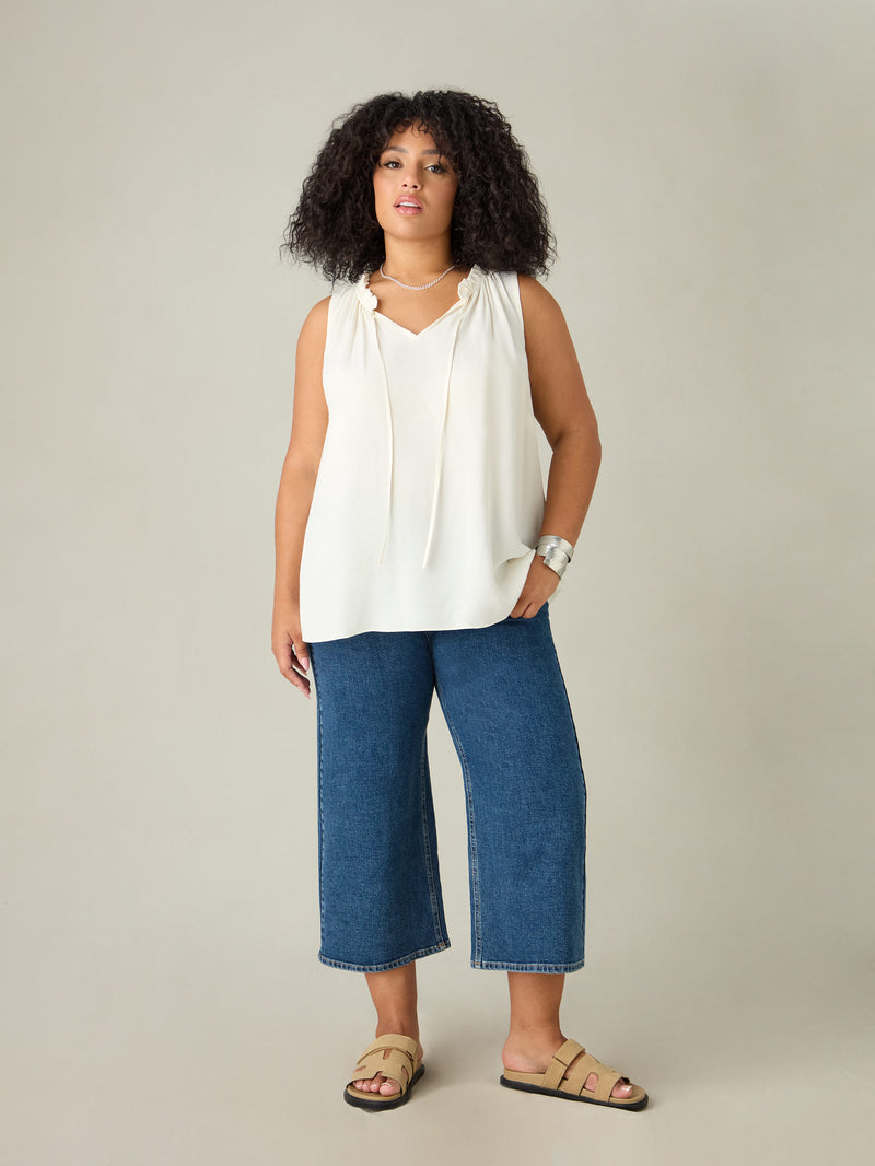 Ivory Ruffle Neck Blouse