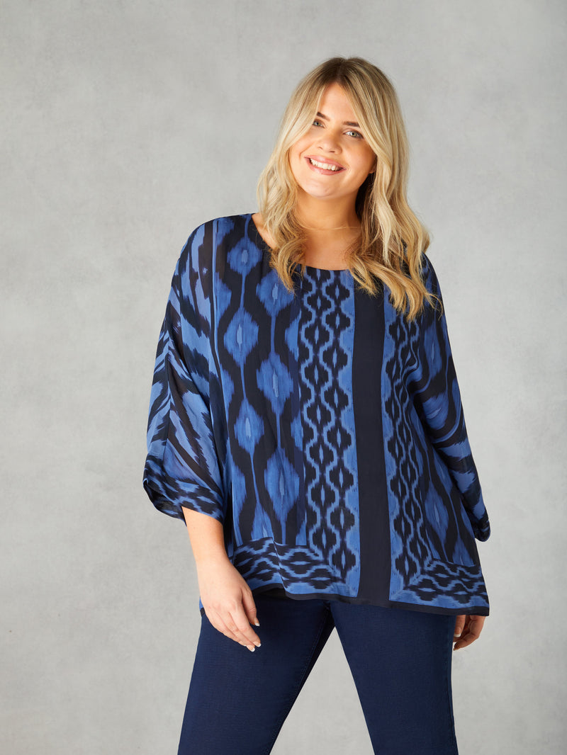 Navy Ikat Print Layered Top