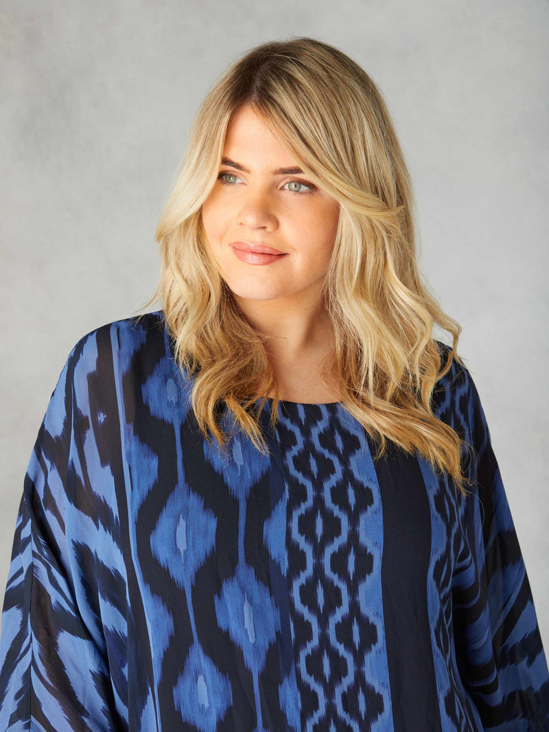 Navy Ikat Print Layered Top