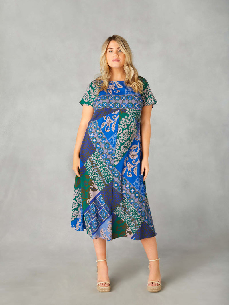 Multi Scarf Print Midi Dress