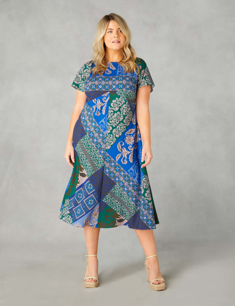 Multi Scarf Print Midi Dress