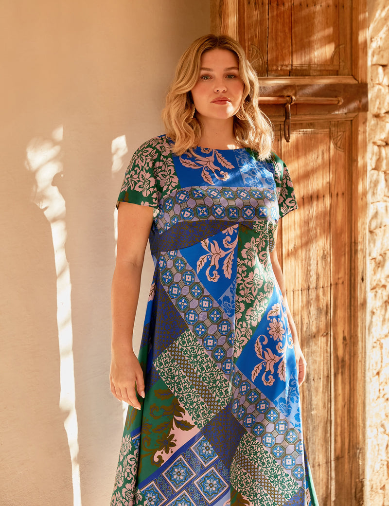 Multi Scarf Print Midi Dress