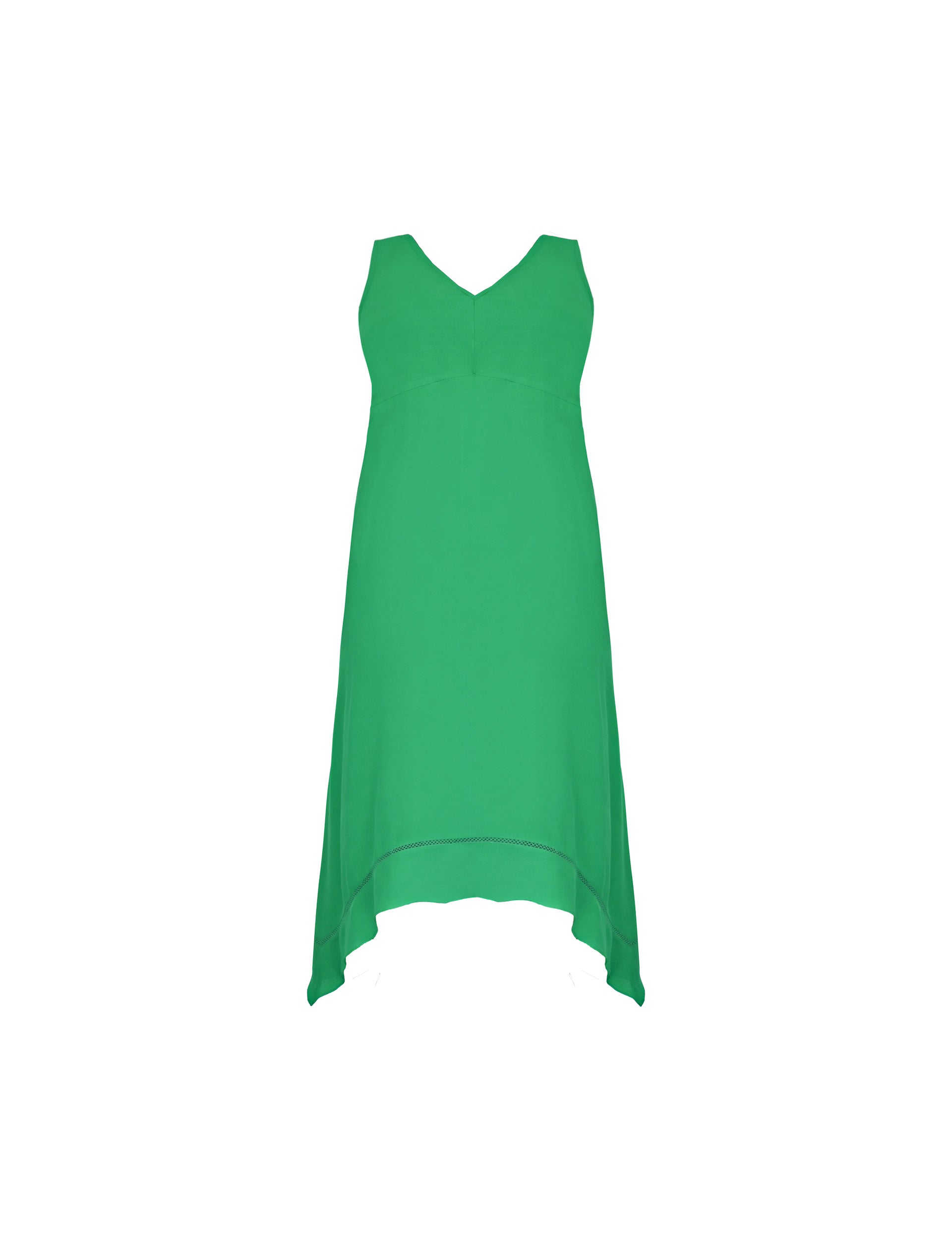 Green Ladder Trim Hanky Hem Midi Dress Green Ladder Trim Hanky Hem Midi Dress