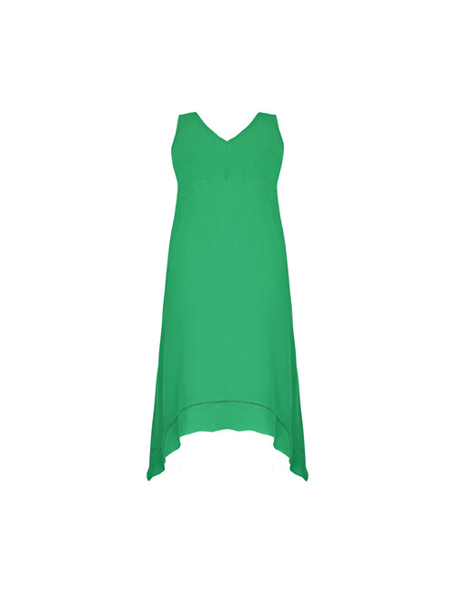 Green Ladder Trim Hanky Hem Midi Dress