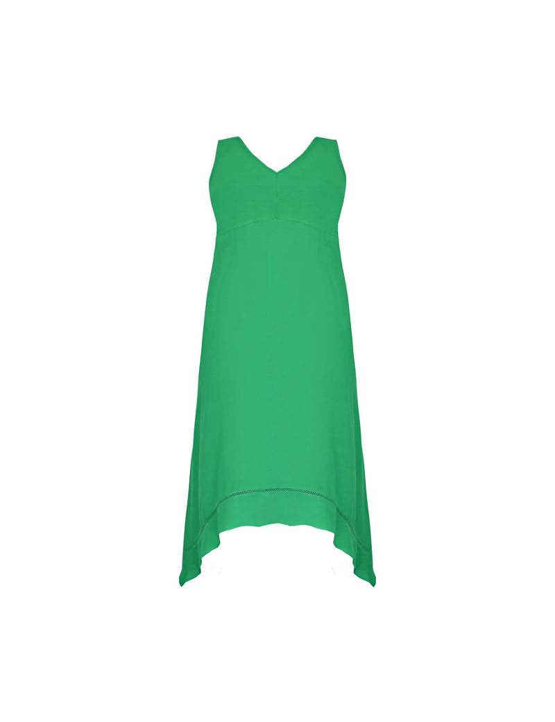 Green Ladder Trim Hanky Hem Midi Dress