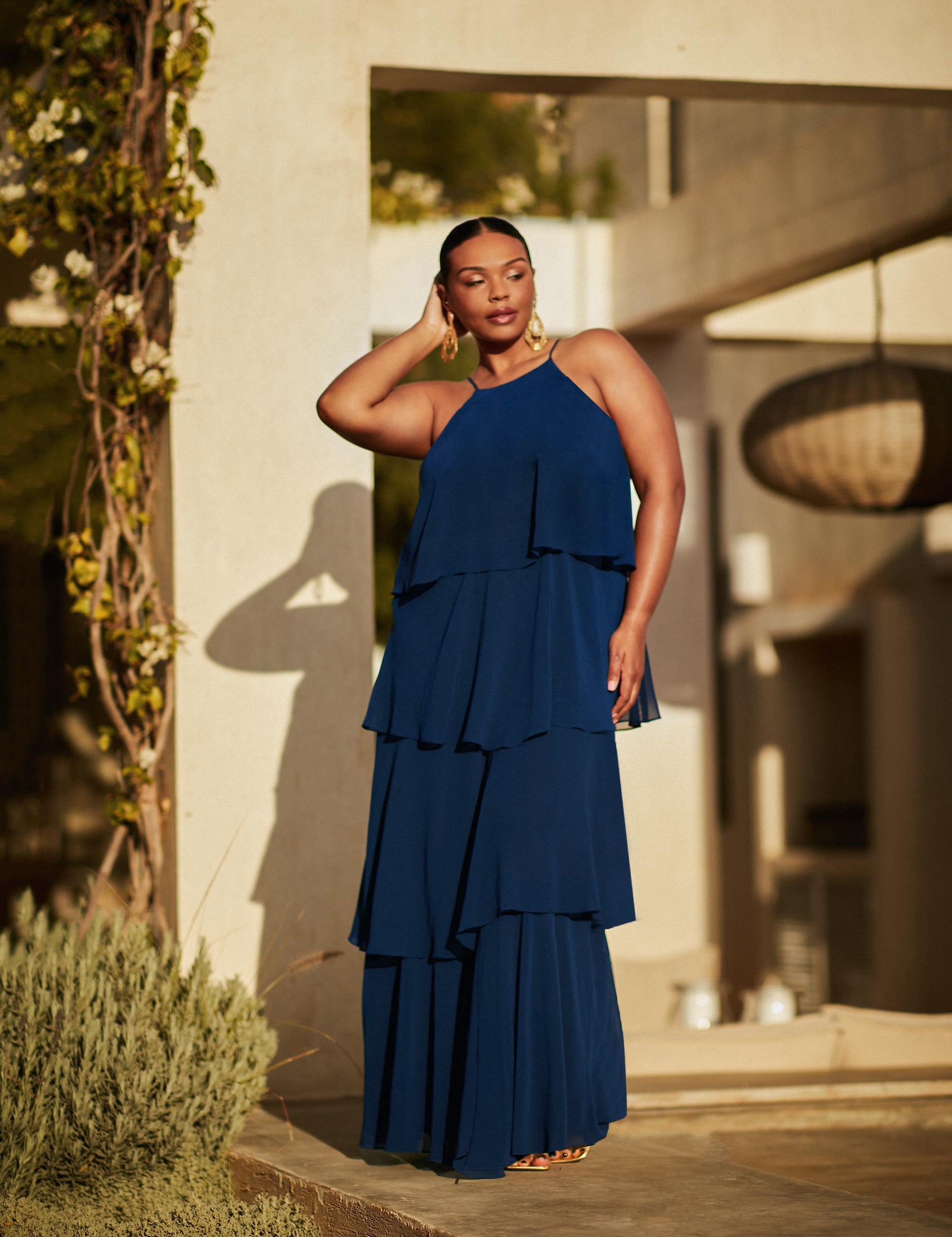 Navy Ruffle Tiered Maxi Dress