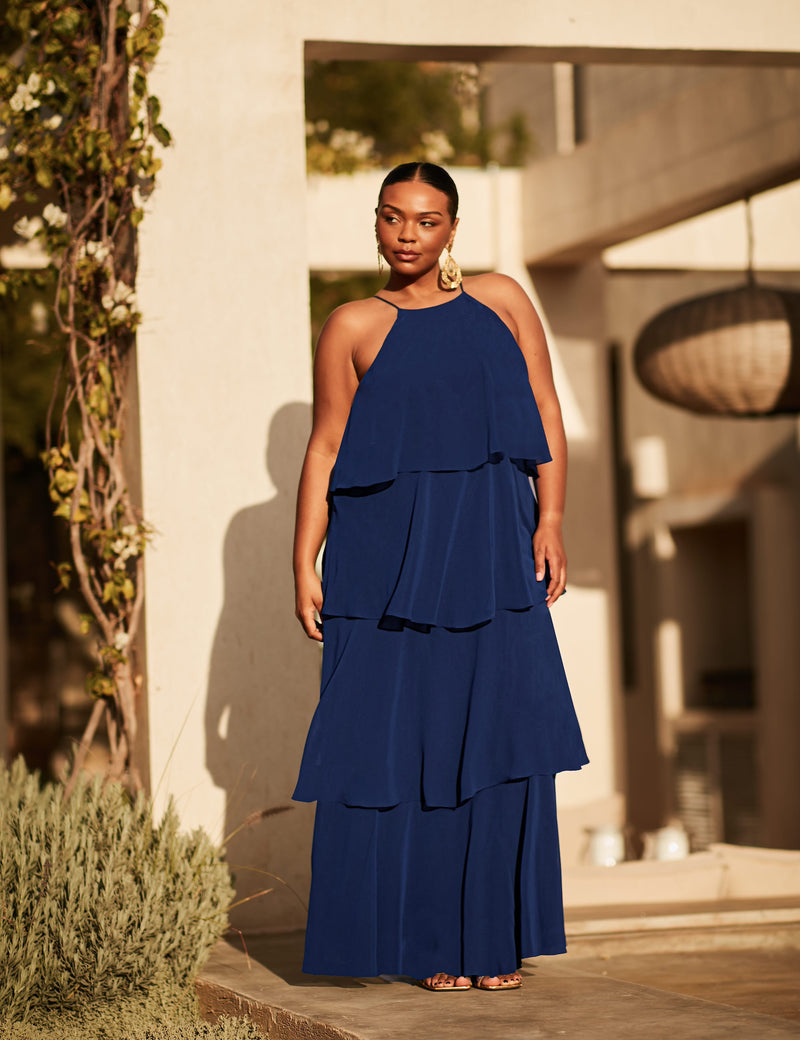 Navy Ruffle Tiered Maxi Dress