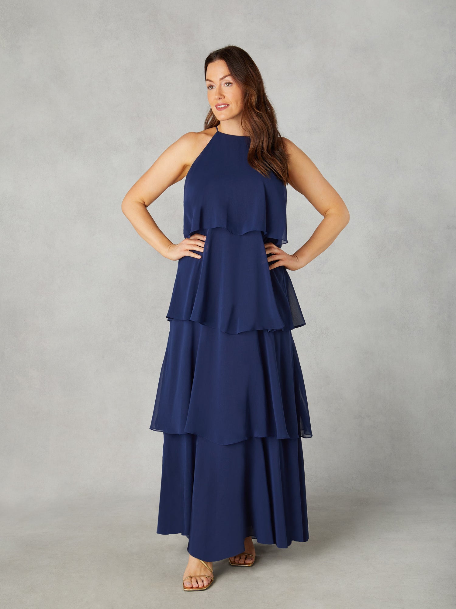 Petite Navy Ruffle Tiered Maxi Dress