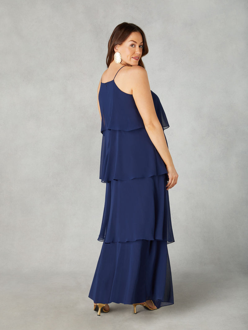 Petite Navy Ruffle Tiered Maxi Dress