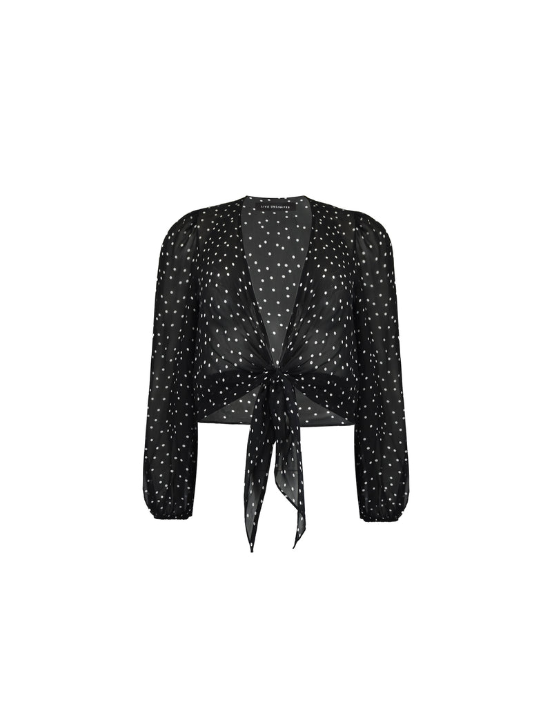 Mono Spot Print Tie Front Cover Up
