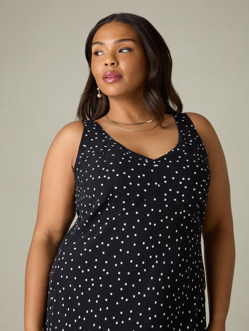 Mono Spot Print Bias Cut Bustier Dress