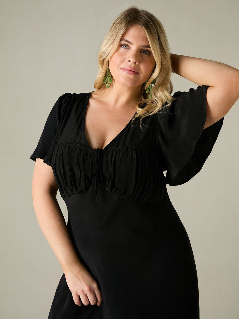Black Ruched Front Maxi Dress