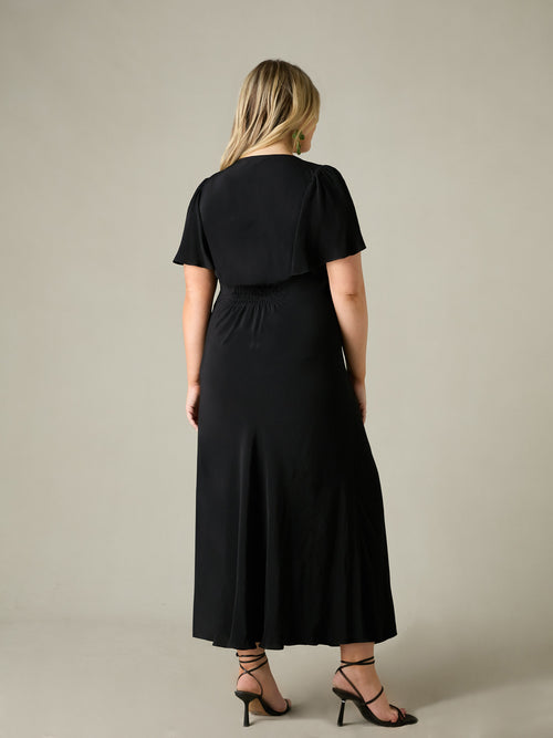 Black Ruched Front Maxi Dress