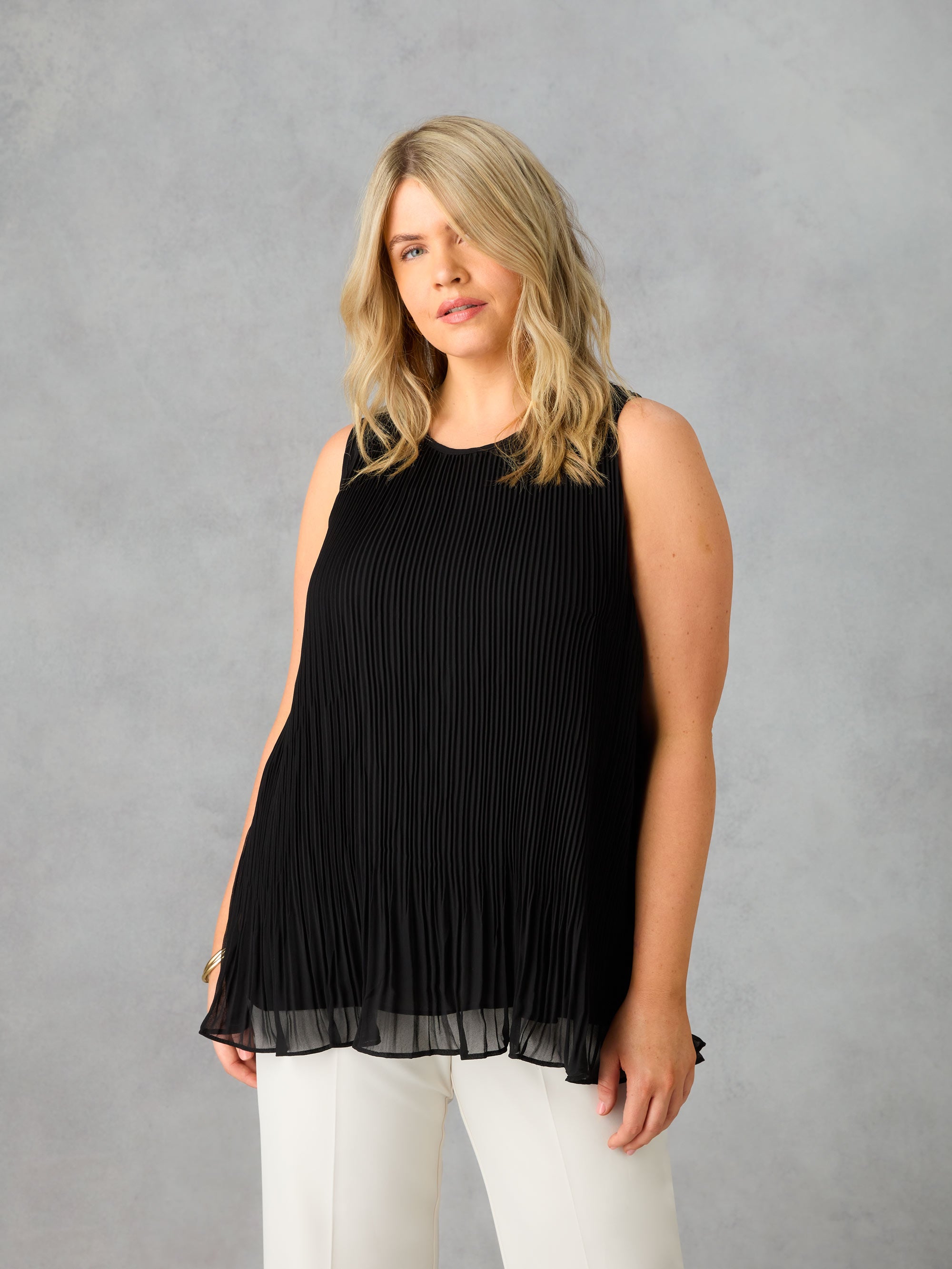 Black Chiffon Pleated Vest Top