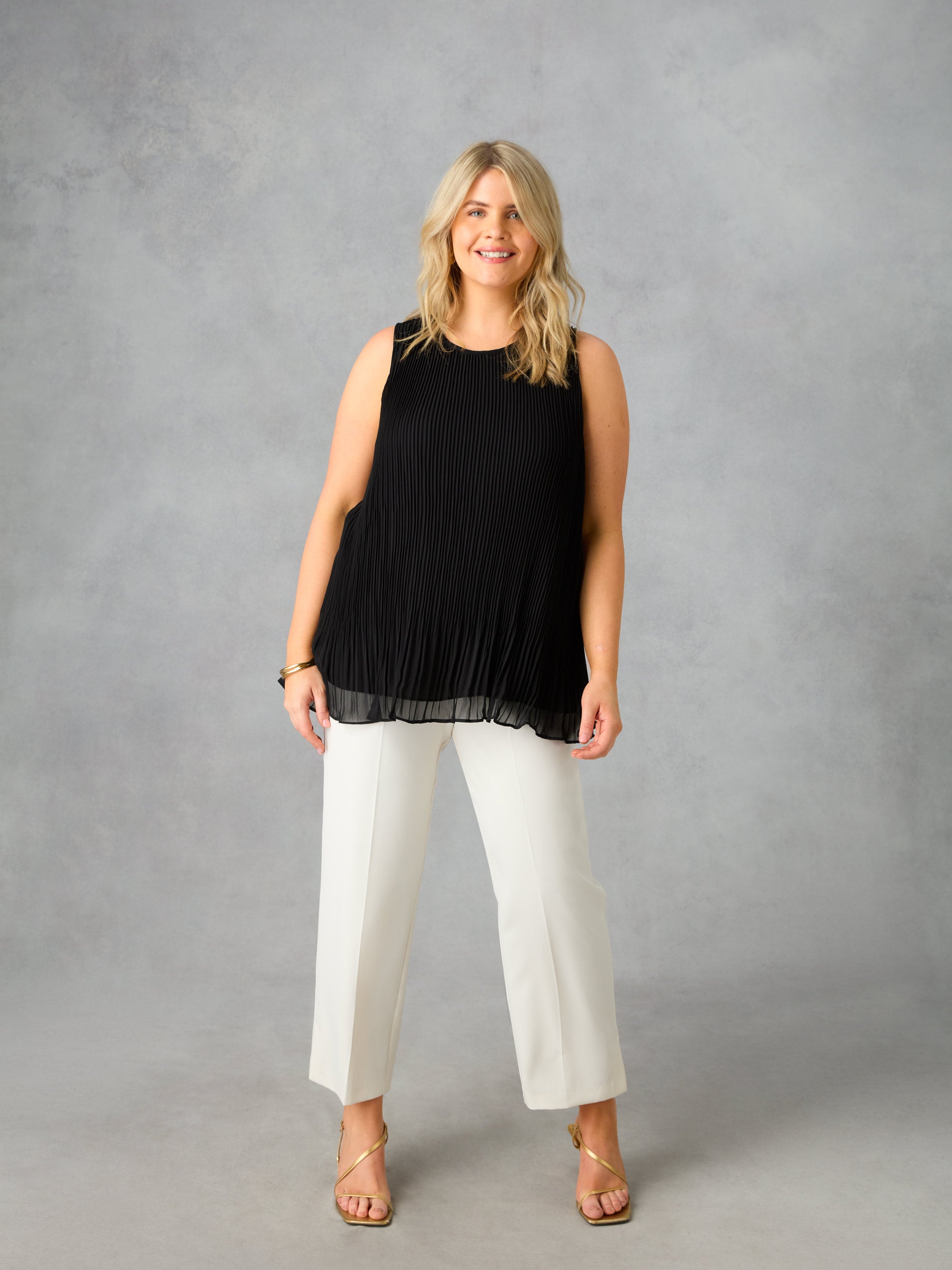 Black Chiffon Pleated Vest Top