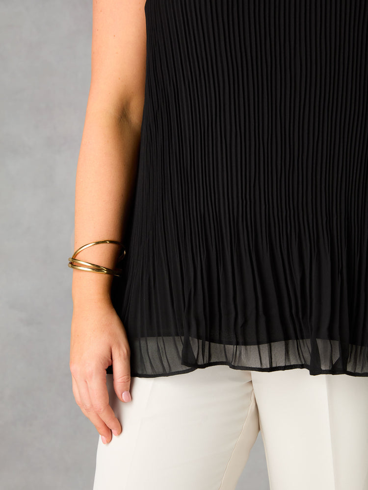 Black Chiffon Pleated Vest Top