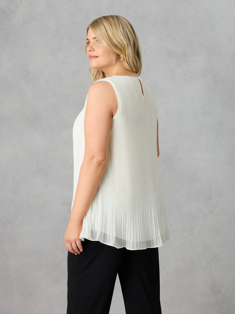 Ivory Chiffon Pleated Vest Top