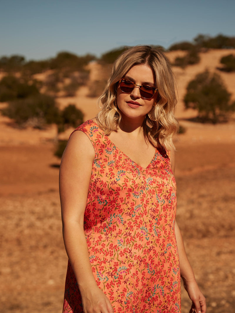 Multi Floral Sleeveless Midi Dress