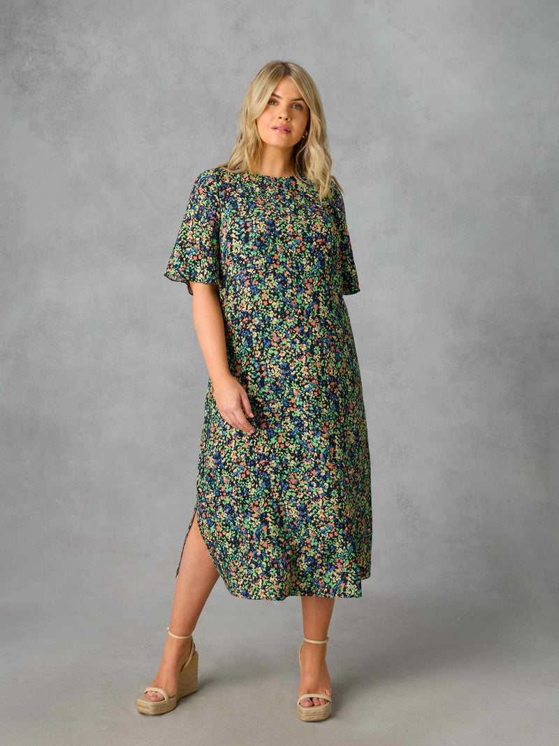 Floral Flutter Sleeve Midaxi T-Shirt Dress