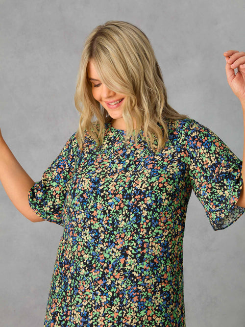 Floral Flutter Sleeve Midaxi T-Shirt Dress