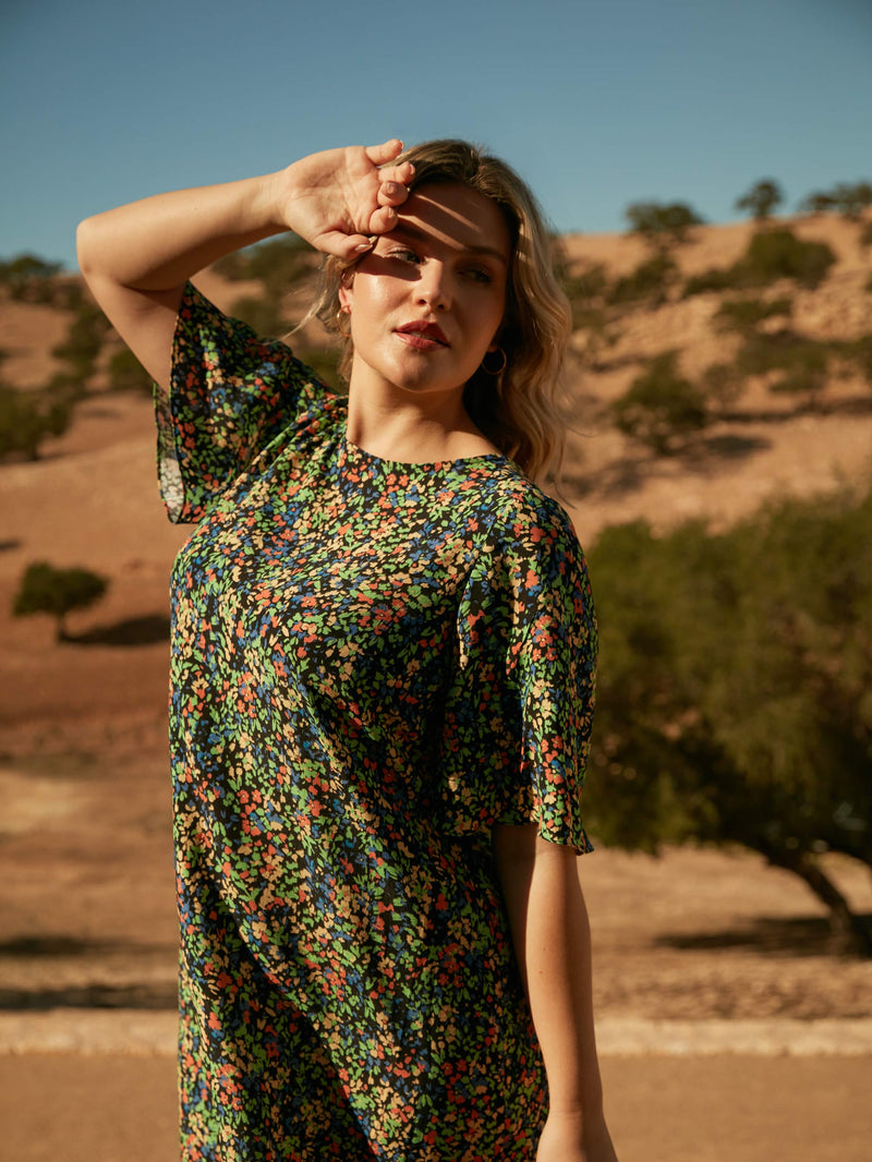 Floral Flutter Sleeve Midaxi T-Shirt Dress