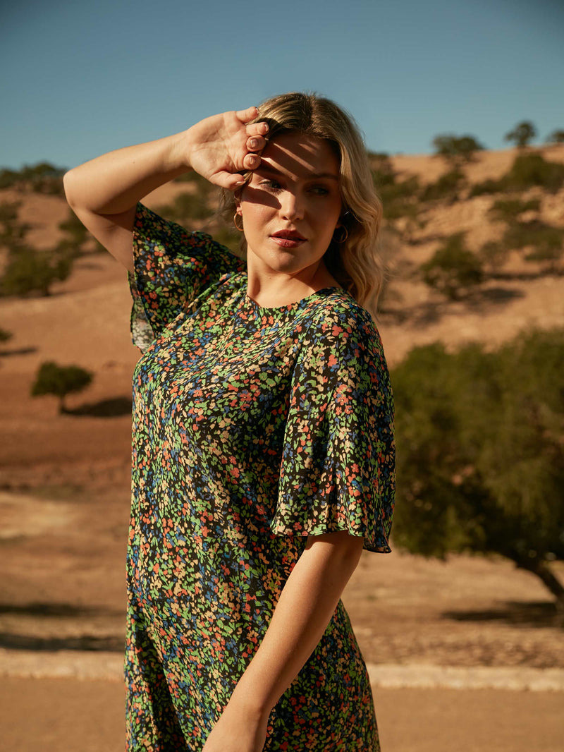 Floral Flutter Sleeve Midaxi T-Shirt Dress