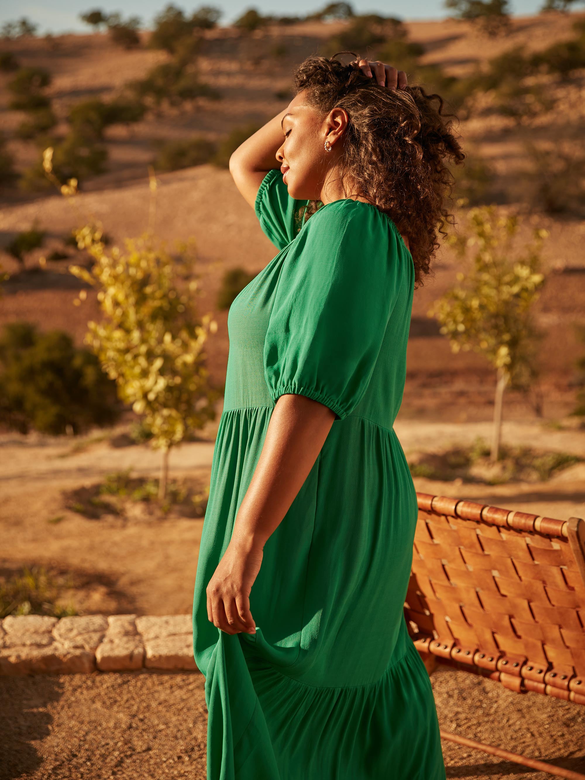 Green Puff Sleeve Maxi Dress