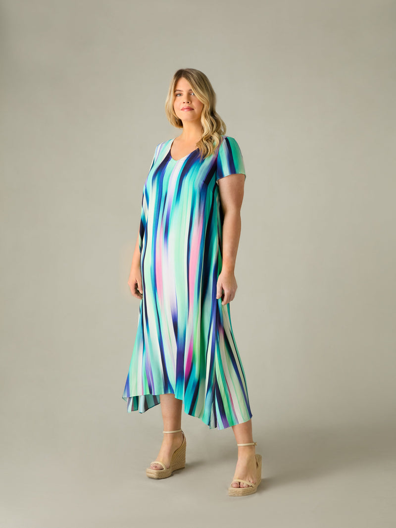 Abstract Print Hanky Hem Midi Dress