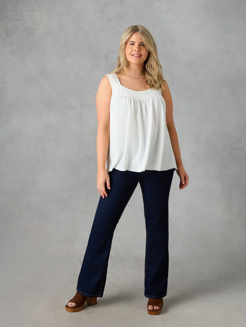 Ivory Pleat Neck Sleeveless Blouse