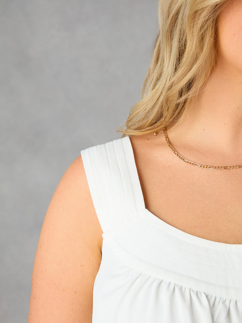 Ivory Pleat Neck Sleeveless Blouse