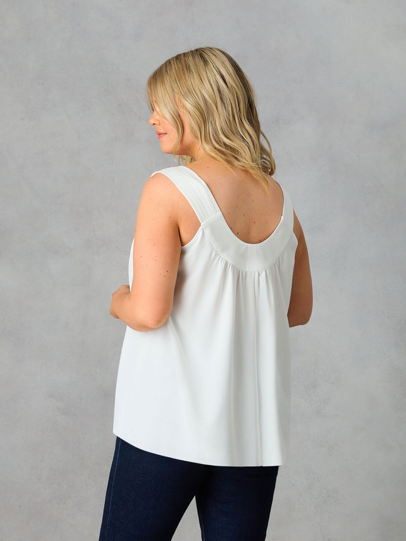Ivory Pleat Neck Sleeveless Blouse