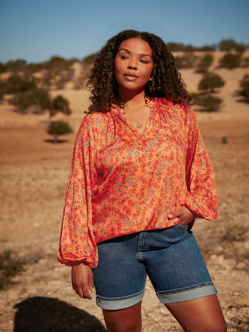 Multi Floral Nehru Collar Blouse