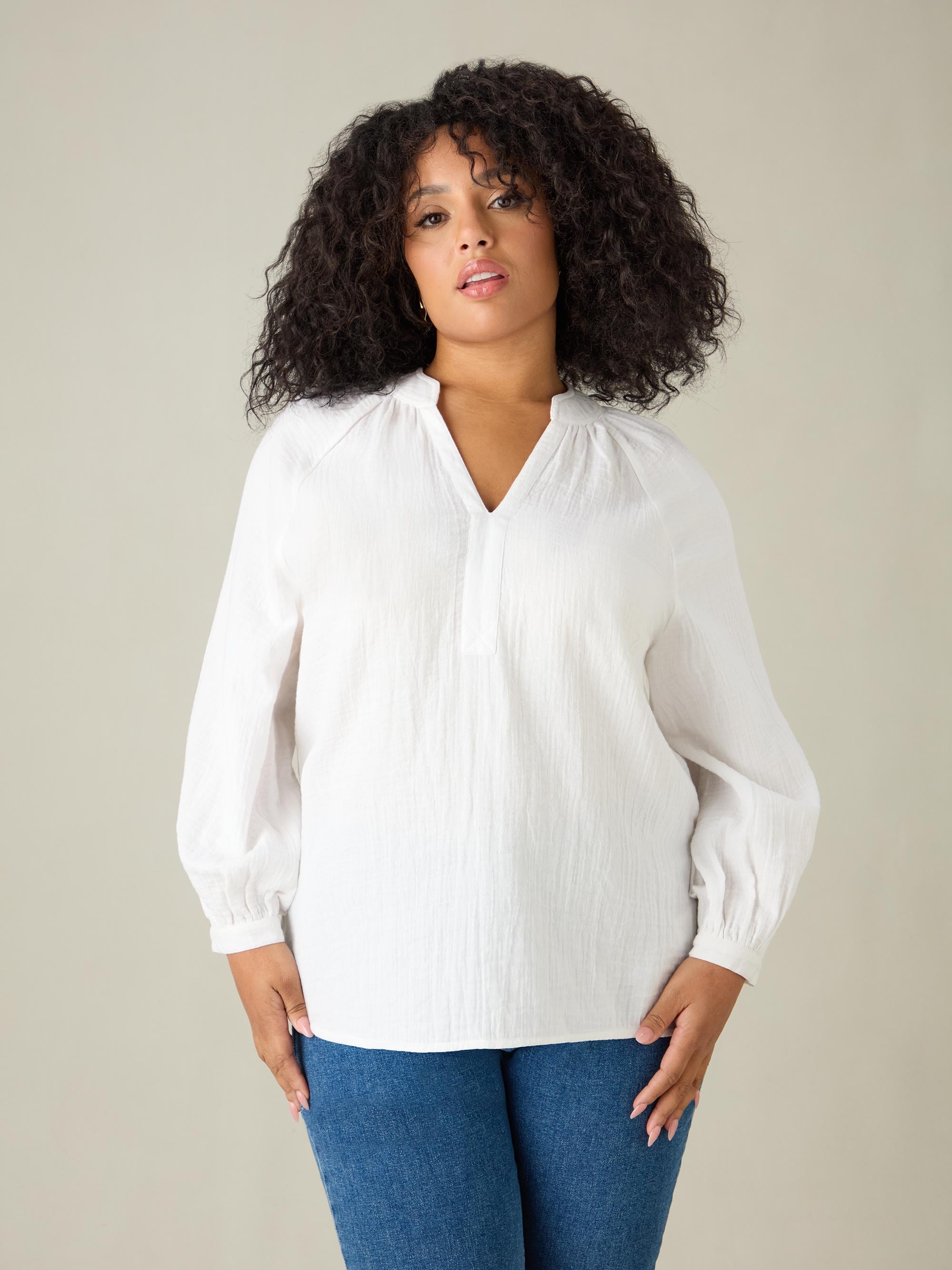 White Cotton Crinkle Top