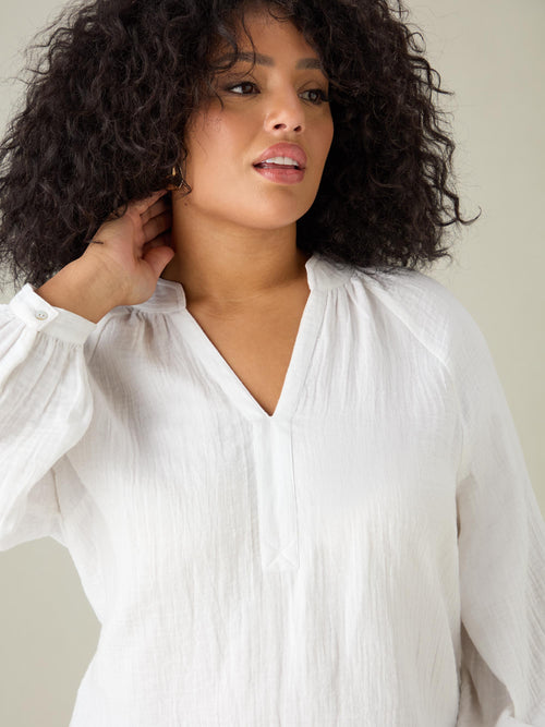 White Cotton Crinkle Top
