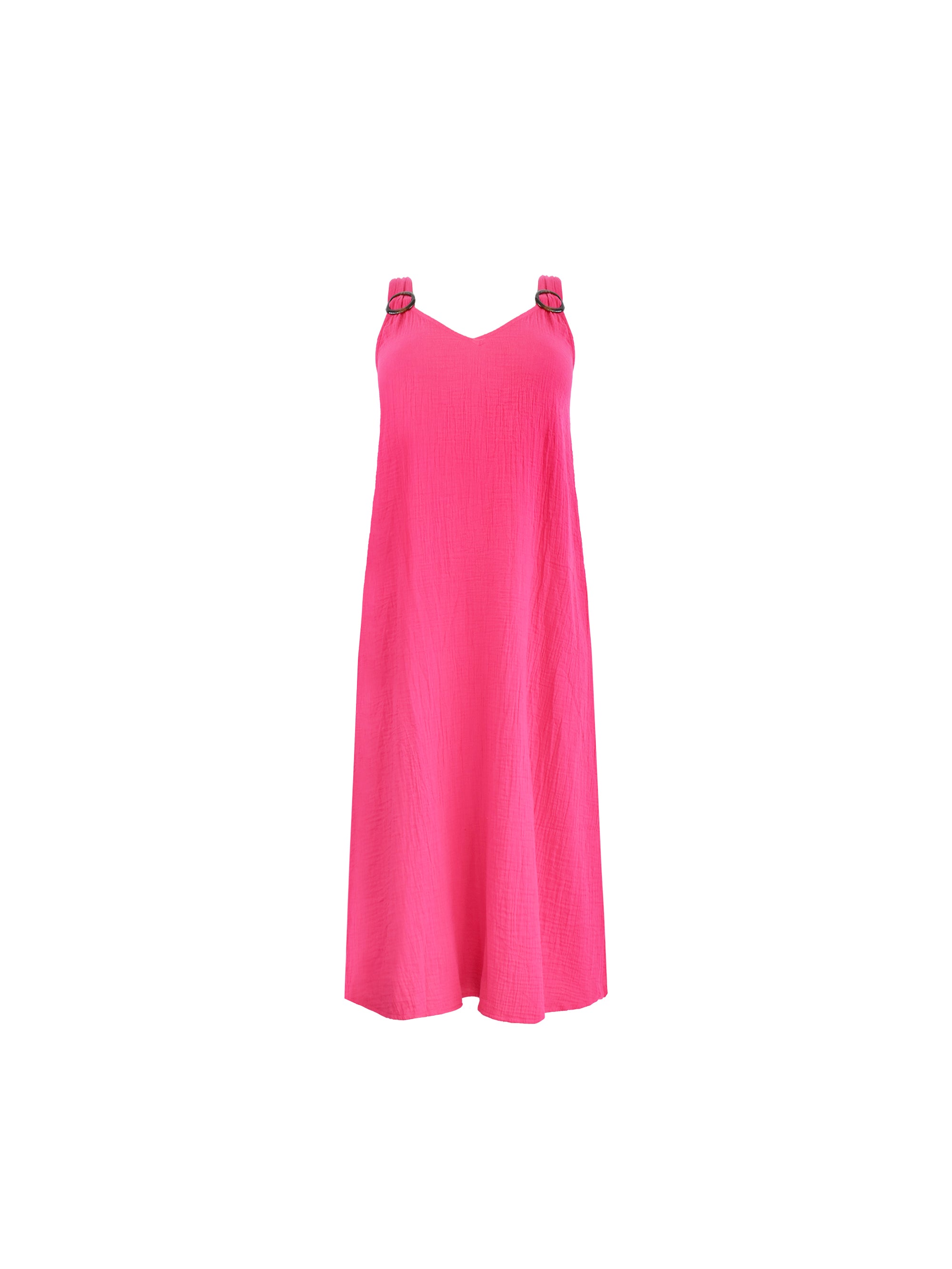 Pink Cotton Crinkle Ring Detail Dress