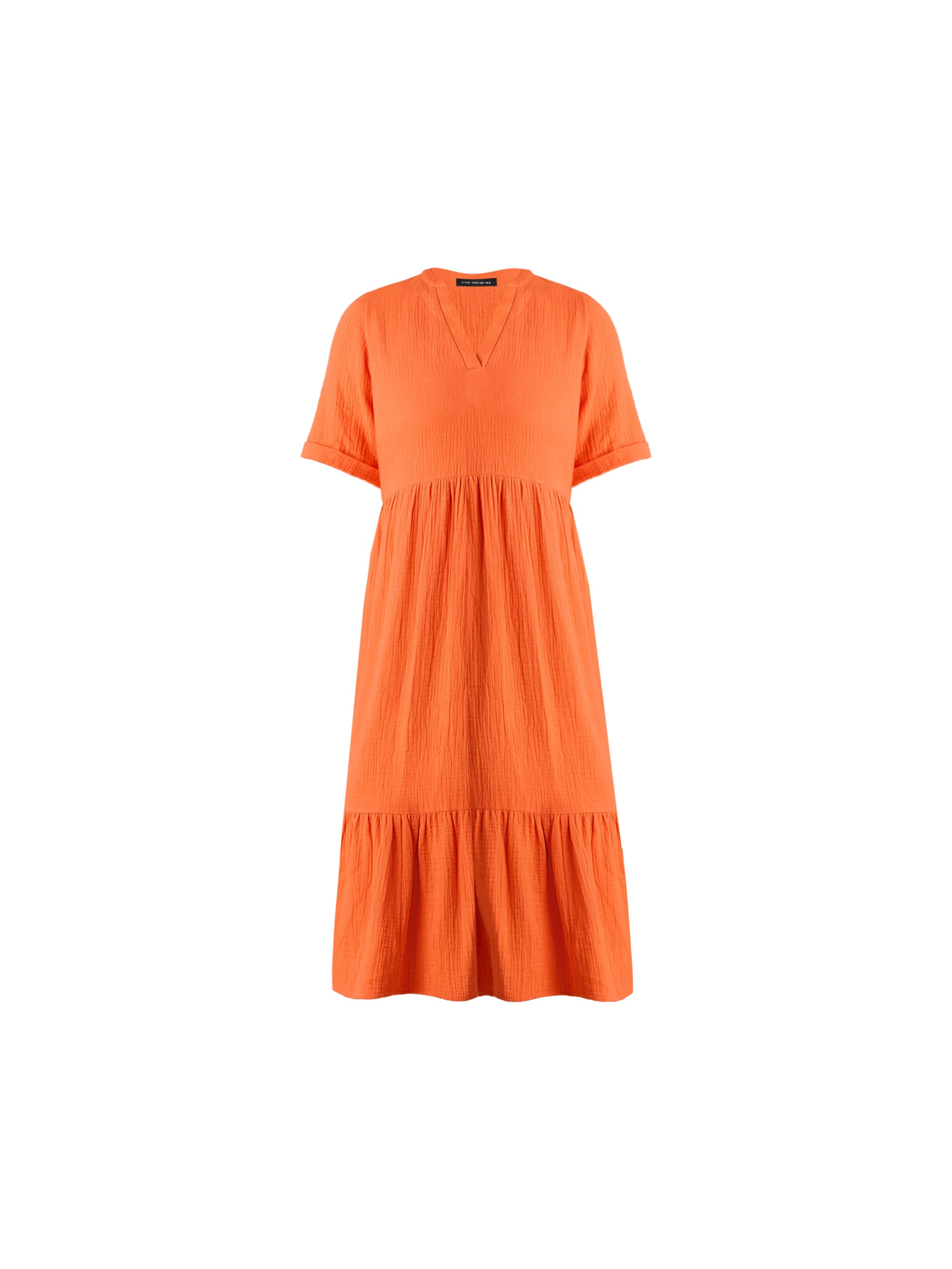 Orange Cotton Crinkle Tiered Dress