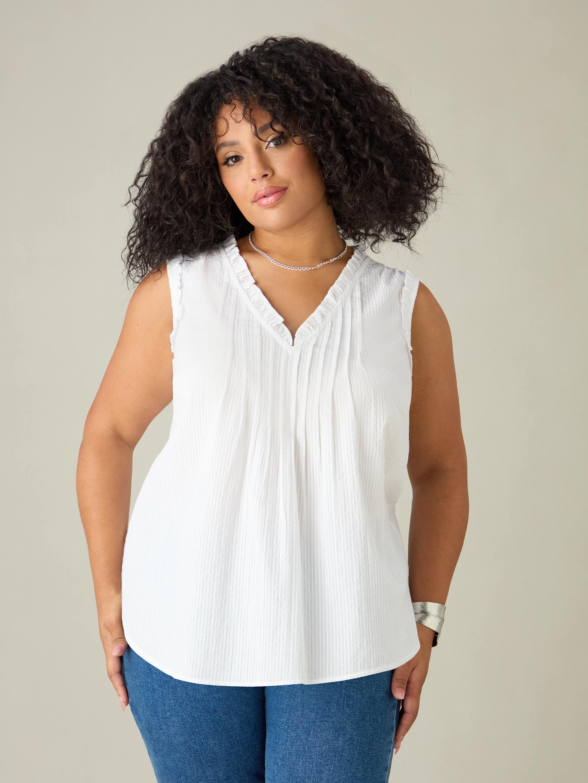 White Cotton Textured Stripe Top