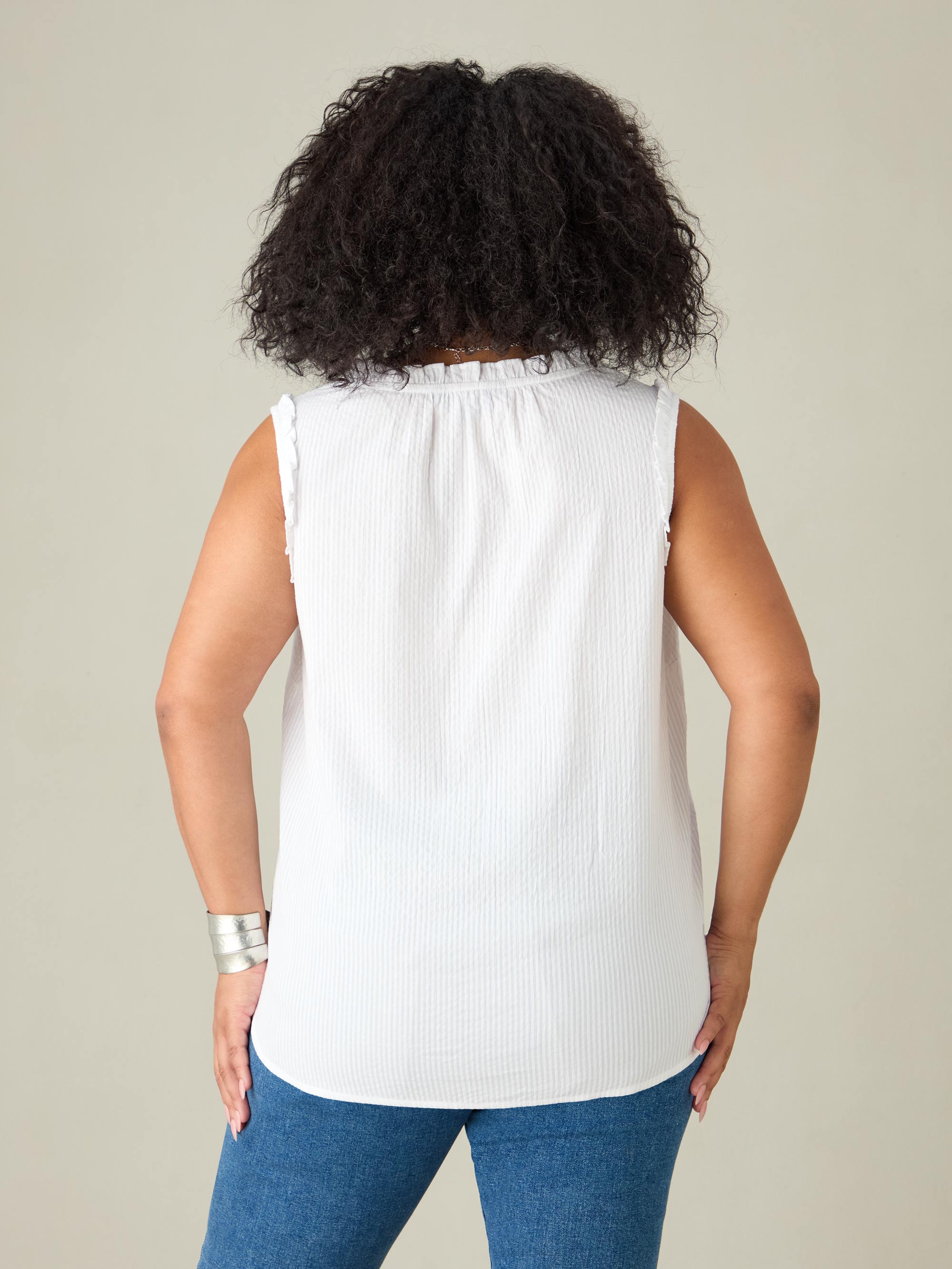 White Cotton Textured Stripe Top