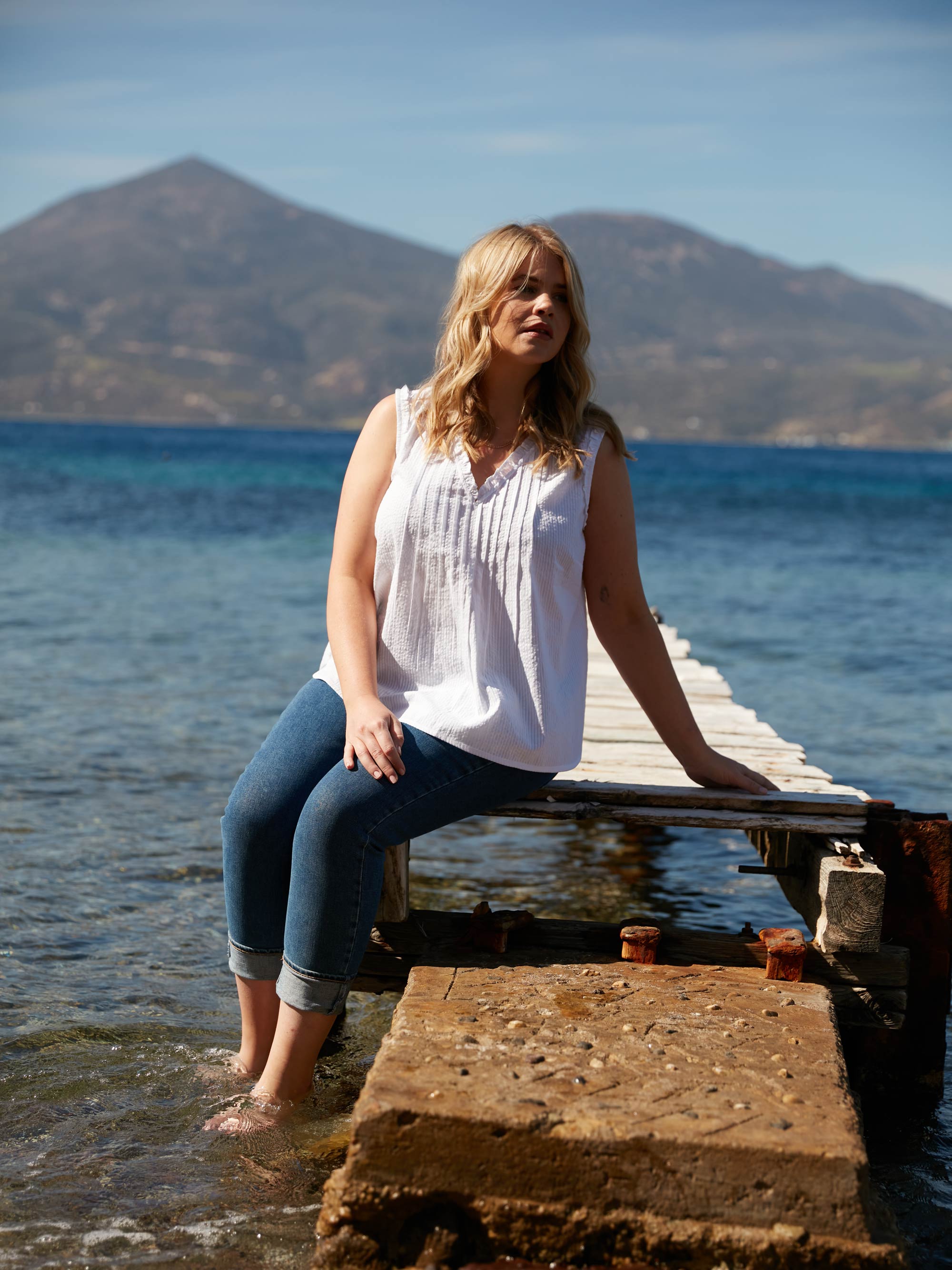 White Cotton Textured Stripe Top