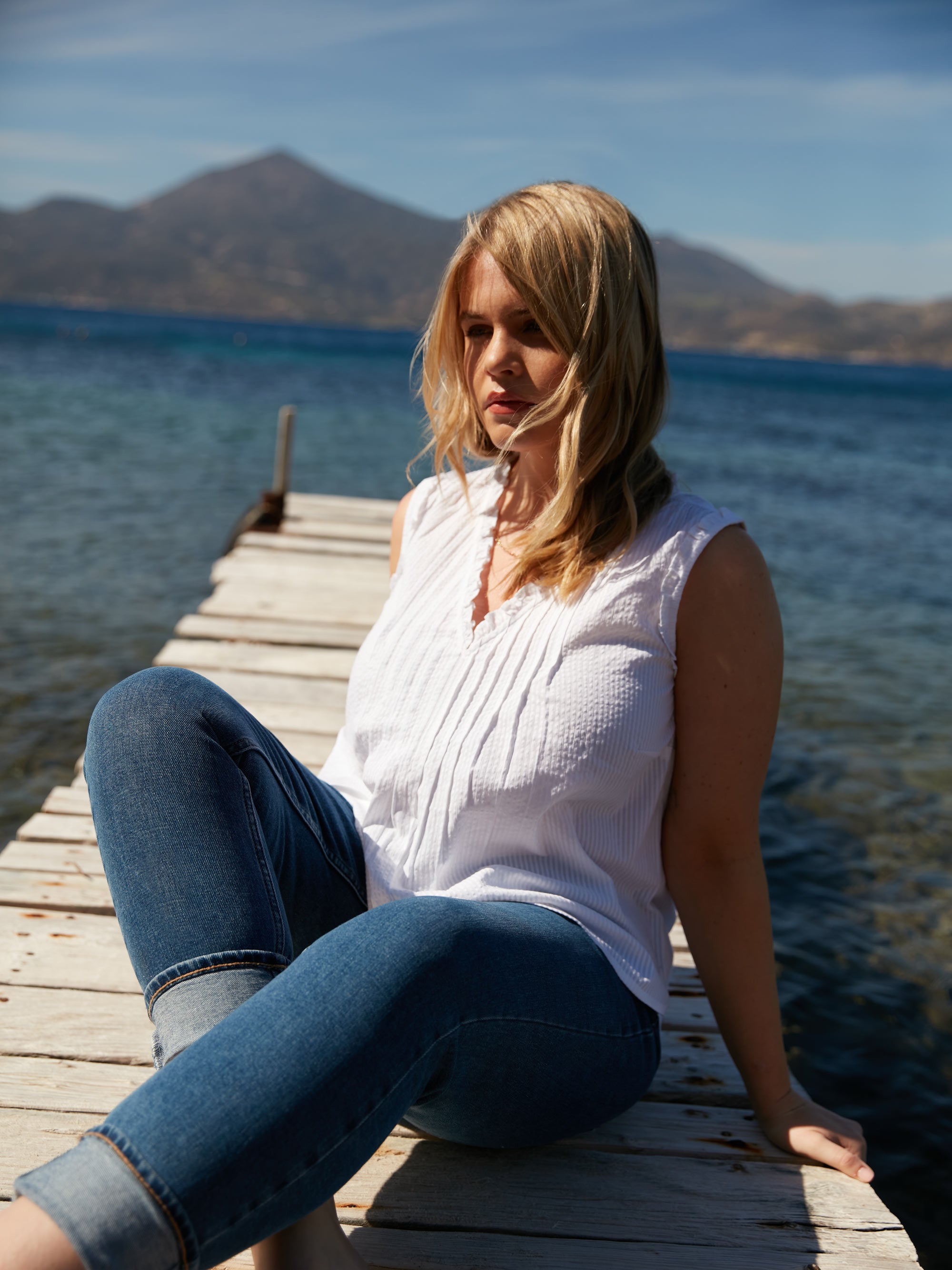 White Cotton Textured Stripe Top