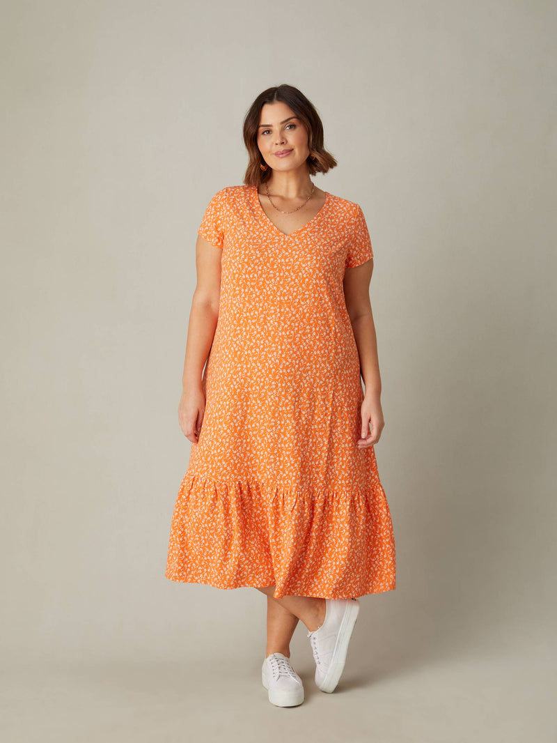 Orange Ditsy Tiered Dress